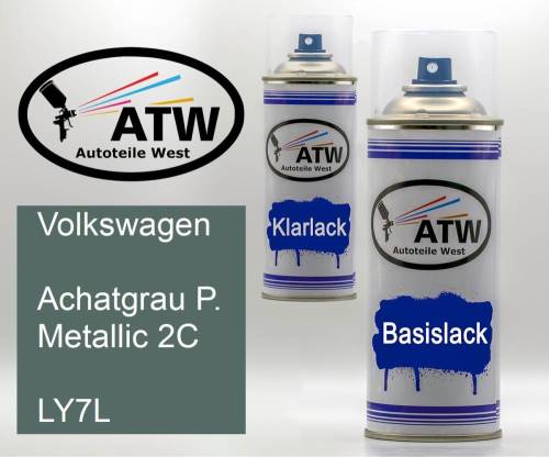 Volkswagen, Achatgrau P. Metallic 2C, LY7L: 400ml Sprühdose + 400ml Klarlack - Set, von ATW Autoteile West.